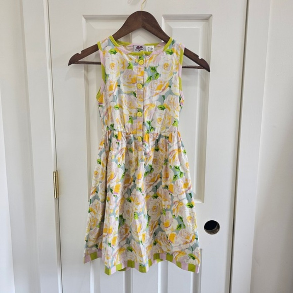 Ann Loren Kids Dress‎ Size 7/8 Yellow Floral Sleeveless Party Casual